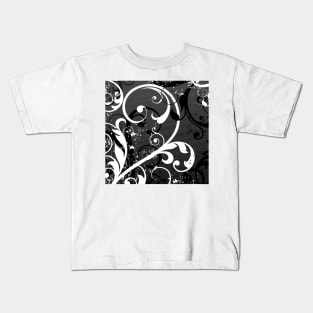 Black White Floral Art Kids T-Shirt